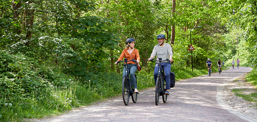 Fietsers met helm op